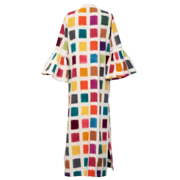 New Long Sleeve Printed Maxi Shift Dress Tunic Style Side Slits Sz.XXL - Picture 3 of 10